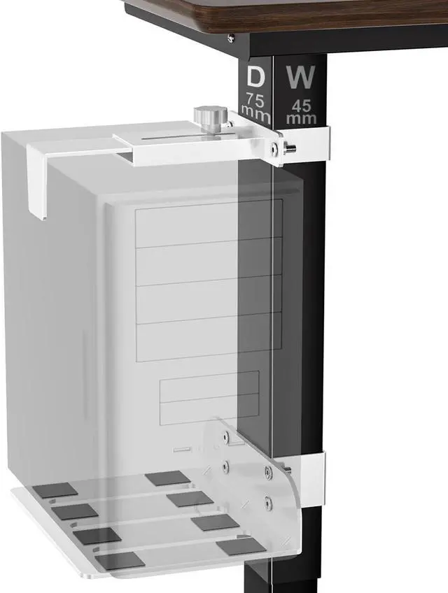Main image of Under Desk PC Mount - No Drilling Heavy Duty 40 lbs Capacity, Adjust Height and Width Clamp-on Desk Leg PC Mount for Standing Desks (Fits 75mm×45mm Legs), with Non-Slip Pads, White