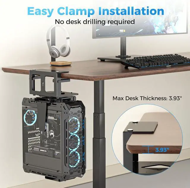 Alt view image 4 of 7 - Clamp-on Desk or Desk Leg PC Mount,Adjust Height and Width,CPU Under Desk T Beam PC Mount Bracket Computer Tower Wall and Under Counter Holder