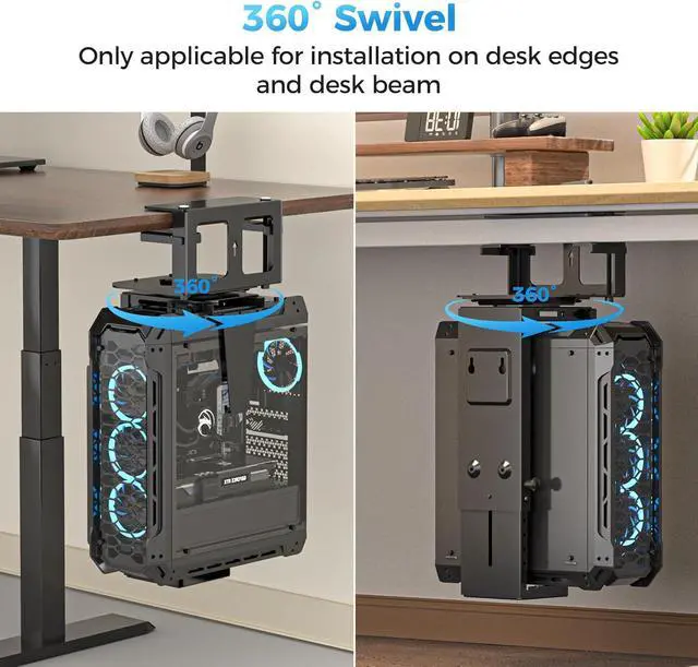 Alt view image 6 of 7 - Clamp-on Desk or Desk Leg PC Mount,Adjust Height and Width,CPU Under Desk T Beam PC Mount Bracket Computer Tower Wall and Under Counter Holder