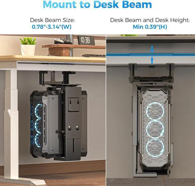Alt view image 5 of 7 - Clamp-on Desk or Desk Leg PC Mount,Adjust Height and Width,CPU Under Desk T Beam PC Mount Bracket Computer Tower Wall and Under Counter Holder