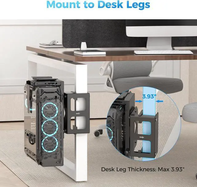 Alt view image 7 of 7 - Clamp-on Desk or Desk Leg PC Mount,Adjust Height and Width,CPU Under Desk T Beam PC Mount Bracket Computer Tower Wall and Under Counter Holder