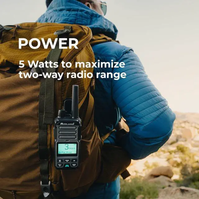 Alt view image 7 of 7 - GXT67 PRO 5W GMRS Radio - Two-Way  Walkie Talkie - Repeater Cap, IP67 Waterproof, Active Noise Canceling, Hands-Free Operation, 99 Channels, 16-Hour Battery -1 Pack