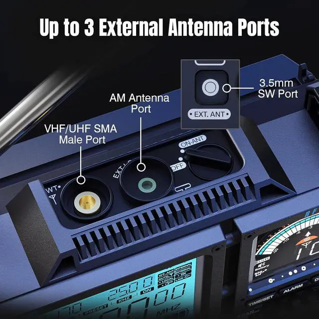 Alt view image 4 of 7 - RF919 SSB Shortwave Radio with NOAA Weather Band, Full Band FM AM SW VHF UHF AIR CB WB and SSB Receiver, with Antenna Tuner, 3 External Antenna Ports, 5000mAh Recharge Battery (Black)