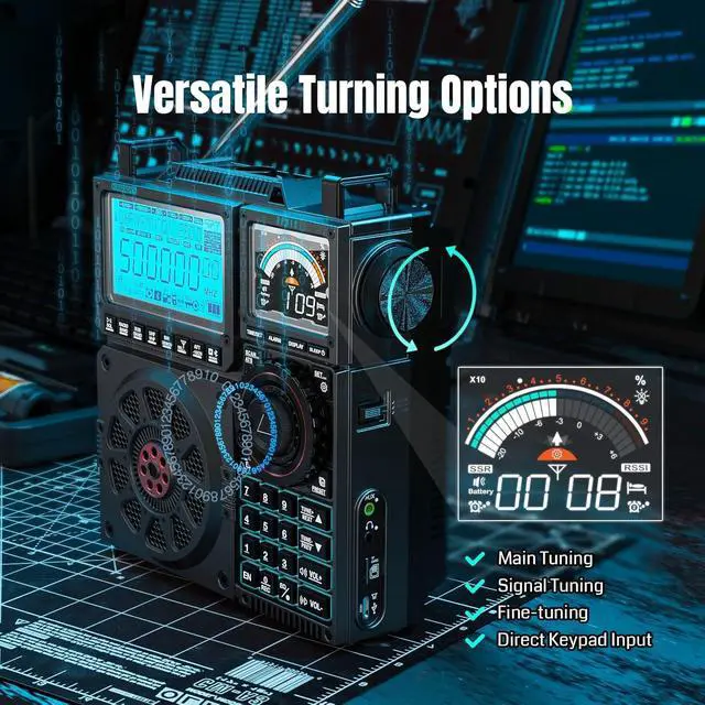Alt view image 5 of 7 - RF919 SSB Shortwave Radio with NOAA Weather Band, Full Band FM AM SW VHF UHF AIR CB WB and SSB Receiver, with Antenna Tuner, 3 External Antenna Ports, 5000mAh Recharge Battery (Black)