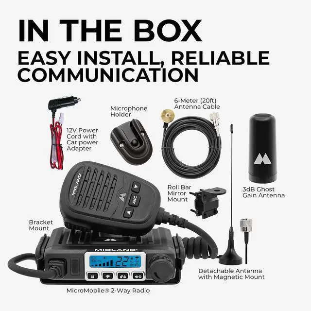 Alt view image 6 of 7 - MXT115AGVP3 - 15 Watt GMRS MicroMobile Two Way Radio - Off Roading Outdoor Farm Radio - Extended Range 3dB gain Ghost Antenna, Antenna C, Mounting Bracket - Farm Tractor Bundle