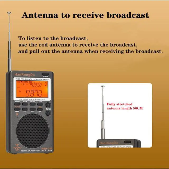 Alt view image 5 of 7 - HRD-747 SSB Shortwave Radio FM MW SW CB AIR VHF UHF UBD WX Wide Frequence Receiver with NOAA Alert and Sleep Timer,  FM Stereo Recharge Digital Radios with Clock and 9.7ft Wire Antenna