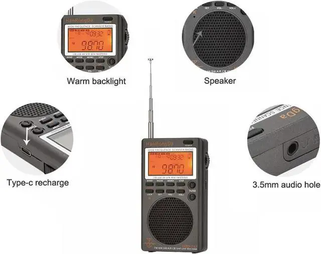 Alt view image 7 of 7 - HRD-747 SSB Shortwave Radio FM MW SW CB AIR VHF UHF UBD WX Wide Frequence Receiver with NOAA Alert and Sleep Timer,  FM Stereo Recharge Digital Radios with Clock and 9.7ft Wire Antenna