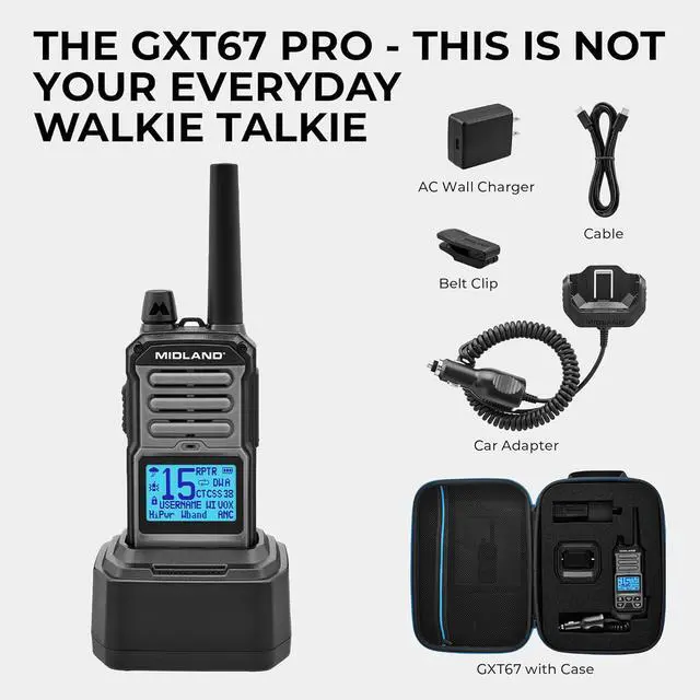 Alt view image 4 of 7 - GXT67 PRO 5W GMRS Radio - Two-Way  Walkie Talkie - Repeater Cap, IP67 Waterproof, Active Noise Canceling, Hands-Free Operation, 99 Channels, 16-Hour Battery -1 Pack