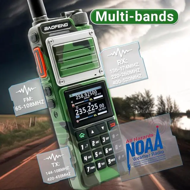 Alt view image 2 of 7 - UV-25 PRO 10W Heavy Duty Radio Handheld Tri Band  Waterproof Radio Tri Band Ham Radios 999CH 5200MAh BatteryType-C Charging UHF VHF MW FM Air NOAA Multi-Band Receiver (Green)