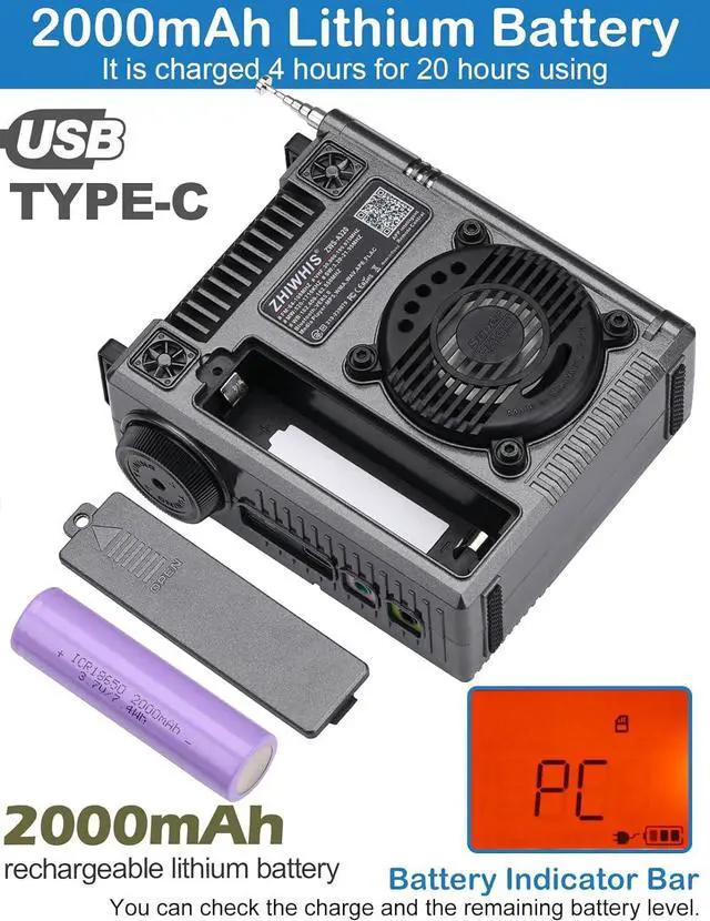 Alt view image 6 of 7 - Shortwave Radio with Bluetooth and APP Control, AM FM VHF SW WB Port Receiver, Super Bass/5 Types of Light Effects/6 EQ/Recording Recharge Stereo Emergency Radios Player ZWS-A320