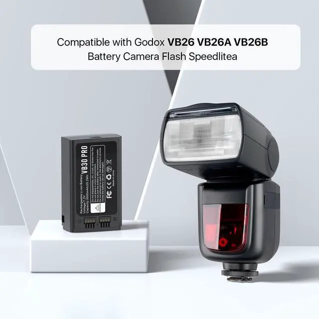 Alt view image 2 of 7 - 2 Pack 3500mAh Replace Battery Compatible with VB30 VB26 VB26A VB26B Camera Flash Speedlite Battery for V1/V1 PRO/AD100 PRO/V850III/V860IIIModel:VB30 PRO