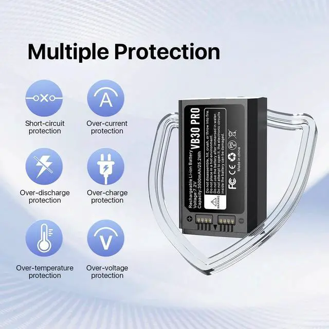 Alt view image 4 of 7 - 2 Pack 3500mAh Replace Battery Compatible with VB30 VB26 VB26A VB26B Camera Flash Speedlite Battery for V1/V1 PRO/AD100 PRO/V850III/V860IIIModel:VB30 PRO