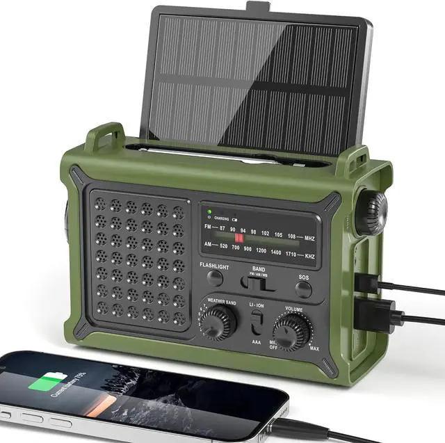 Main image of Solar Radio Emergency Hand Crank 12000mAh with Clear Signal, AM FM NOAA Weather Radio Battery Operated with 2-Mode LED Flashlight Cell Phone Charger Dual Outputs SOS