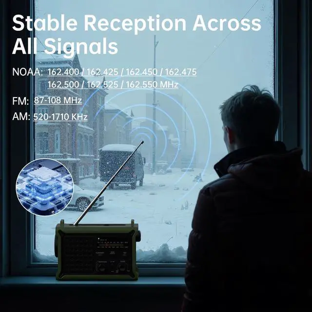 Alt view image 3 of 7 - Solar Radio Emergency Hand Crank 12000mAh with Clear Signal, AM FM NOAA Weather Radio Battery Operated with 2-Mode LED Flashlight Cell Phone Charger Dual Outputs SOS