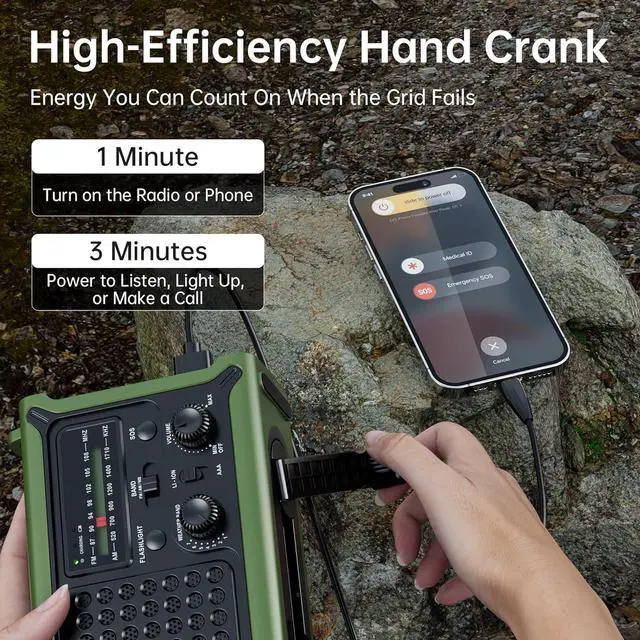 Alt view image 6 of 7 - Solar Radio Emergency Hand Crank 12000mAh with Clear Signal, AM FM NOAA Weather Radio Battery Operated with 2-Mode LED Flashlight Cell Phone Charger Dual Outputs SOS