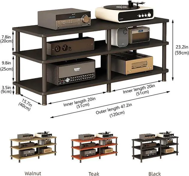 Alt view image 2 of 6 - 3-Tier Audio Rack, Stereo Rack and AV Media Stand, Record Player Stand, Stereo Component Cabinet Stereo Cabinet for Home, Office, Theater(Black- 3 Tier)