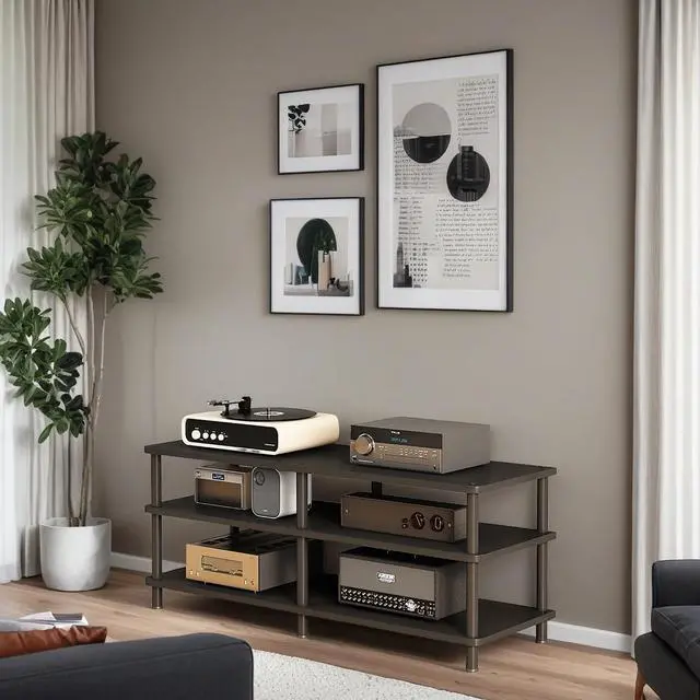 Alt view image 3 of 6 - 3-Tier Audio Rack, Stereo Rack and AV Media Stand, Record Player Stand, Stereo Component Cabinet Stereo Cabinet for Home, Office, Theater(Black- 3 Tier)