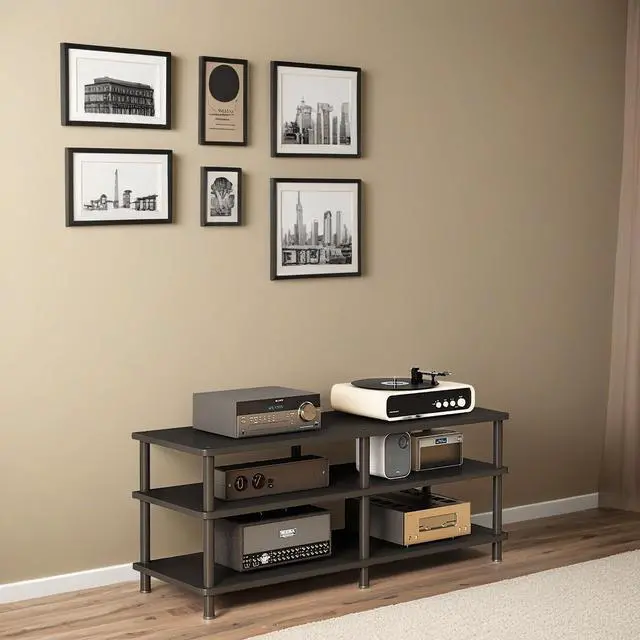 Alt view image 4 of 6 - 3-Tier Audio Rack, Stereo Rack and AV Media Stand, Record Player Stand, Stereo Component Cabinet Stereo Cabinet for Home, Office, Theater(Black- 3 Tier)