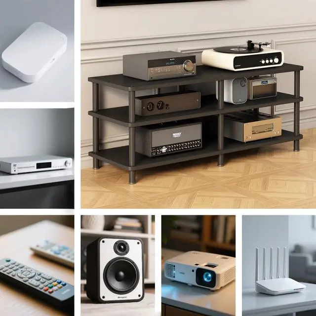 Alt view image 6 of 6 - 3-Tier Audio Rack, Stereo Rack and AV Media Stand, Record Player Stand, Stereo Component Cabinet Stereo Cabinet for Home, Office, Theater(Black- 3 Tier)