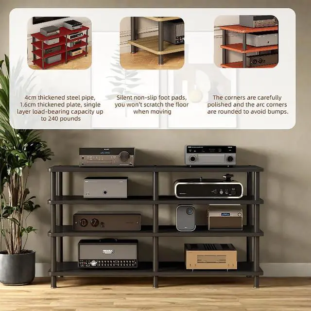 Alt view image 5 of 6 - 3-Tier Audio Rack, Stereo Rack and AV Media Stand, Record Player Stand, Stereo Component Cabinet Stereo Cabinet for Home, Office, Theater(Black- 3 Tier)