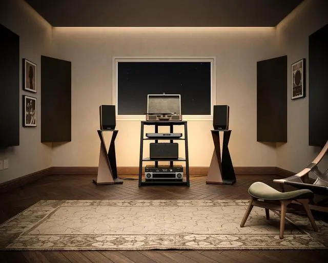 Main image of Design Stereo Cabinet 4-Tier Media Cabinet with LED Backlight Integrated Power Wooden Media Stand with Adjust Shelves for Turnts Record Player Stereo Receiver CD Players AMP