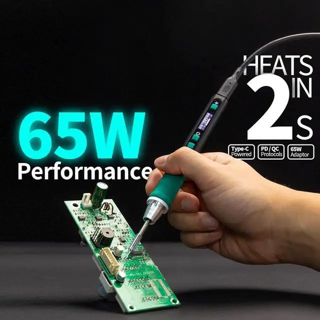 Alt view image 2 of 7 - 928D-IV Solde Iron Pen Kit DC 65W Support PD QC, Type C Port Solde Station with 3 Tips, Solder Wire, Protective Cap