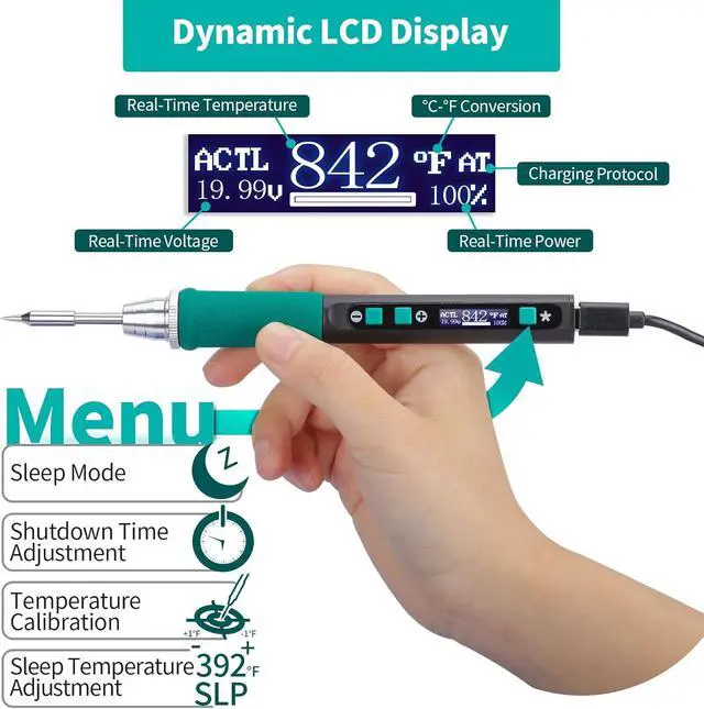 Alt view image 6 of 7 - 928D-IV Solde Iron Pen Kit DC 65W Support PD QC, Type C Port Solde Station with 3 Tips, Solder Wire, Protective Cap