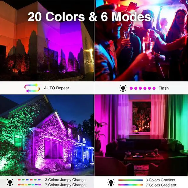 Alt view image 2 of 7 - Stage Lights 2 Pack 48W LED Wall Washer Light,IP66 Waterproof Outdoor RGB Light Bar with Timing,Wash Lights with DIY Colors 44-Key Remote for Garden Wedding Py