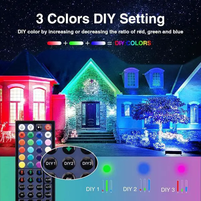 Alt view image 3 of 7 - Stage Lights 2 Pack 48W LED Wall Washer Light,IP66 Waterproof Outdoor RGB Light Bar with Timing,Wash Lights with DIY Colors 44-Key Remote for Garden Wedding Py