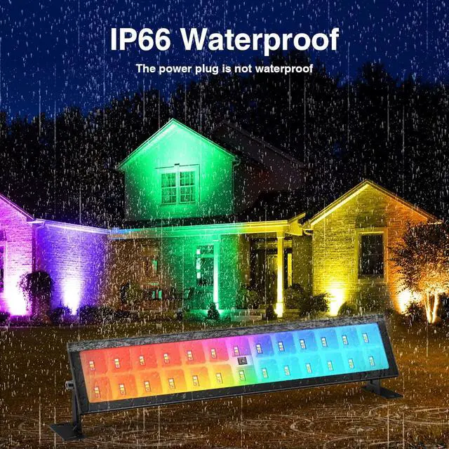 Alt view image 4 of 7 - Stage Lights 2 Pack 48W LED Wall Washer Light,IP66 Waterproof Outdoor RGB Light Bar with Timing,Wash Lights with DIY Colors 44-Key Remote for Garden Wedding Py