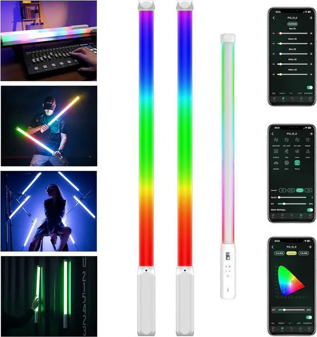 Main image of P12 2 Pack RGB Tube Light, Full Color RGBWY Handheld LED Stick Light Wand with DMX App Control, 11 Pixel Effects 26 Scenes, Built-in Magnet, 2500-8500K, 2500mAh Battery, PD Fast Charging