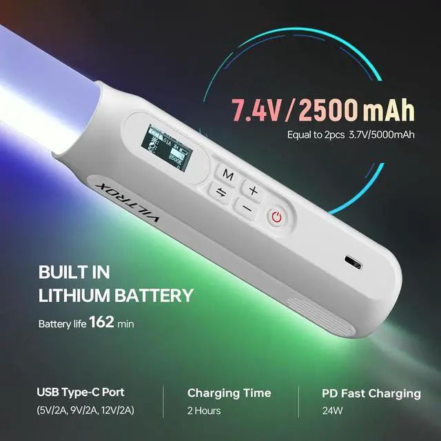Alt view image 7 of 7 - P12 2 Pack RGB Tube Light, Full Color RGBWY Handheld LED Stick Light Wand with DMX App Control, 11 Pixel Effects 26 Scenes, Built-in Magnet, 2500-8500K, 2500mAh Battery, PD Fast Charging