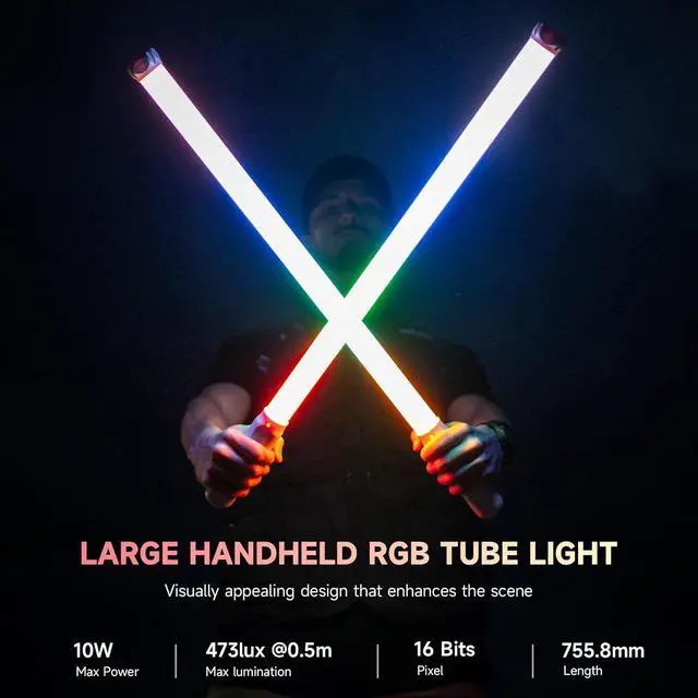 Alt view image 4 of 7 - P12 2 Pack RGB Tube Light, Full Color RGBWY Handheld LED Stick Light Wand with DMX App Control, 11 Pixel Effects 26 Scenes, Built-in Magnet, 2500-8500K, 2500mAh Battery, PD Fast Charging