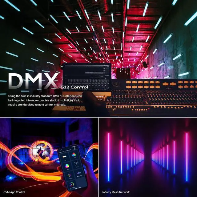 Alt view image 2 of 7 - GVM BD45R LED Video Light, 45W Handheld Wand Light, 48" Full Color LED Tube Light, 2700-10000K Stick Light with APP/DMX Control for Photography, Studio, 12 Scene Effects, MESH Networking