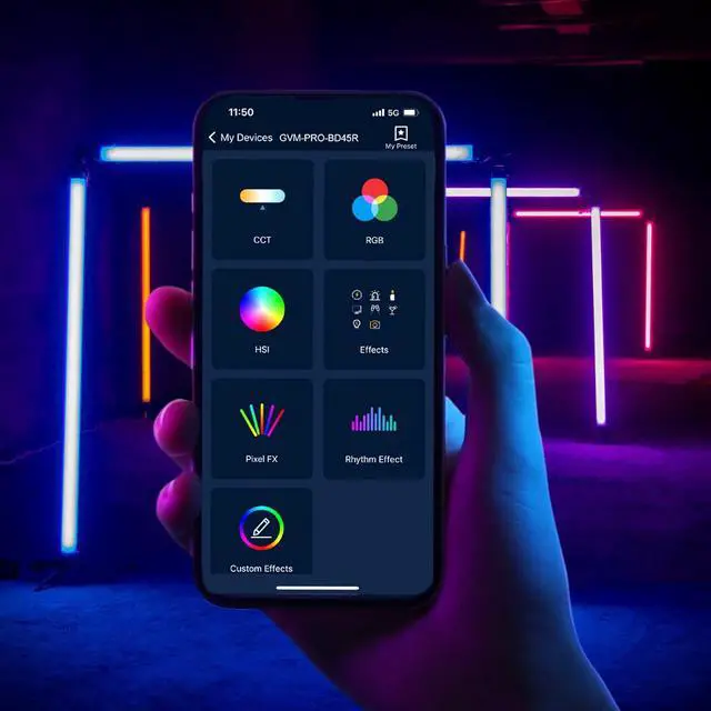 Alt view image 4 of 7 - GVM BD45R LED Video Light, 45W Handheld Wand Light, 48" Full Color LED Tube Light, 2700-10000K Stick Light with APP/DMX Control for Photography, Studio, 12 Scene Effects, MESH Networking