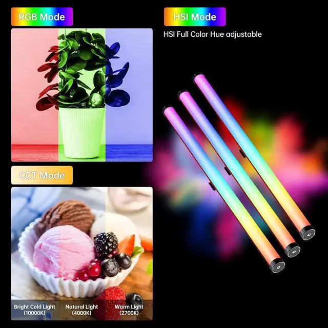 Alt view image 3 of 7 - GVM BD45R LED Video Light, 45W Handheld Wand Light, 48" Full Color LED Tube Light, 2700-10000K Stick Light with APP/DMX Control for Photography, Studio, 12 Scene Effects, MESH Networking