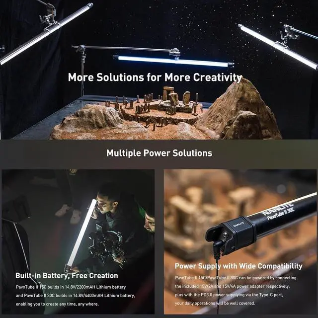 Alt view image 5 of 7 - PavoTube II RGBWW LED Light Tube, Color RGBWW LED Pixel Tube Photography Handheld LED Video Lighting Wand with AC Chargers, Mounts, and Case Battery Powered (PavoTube II 15C 1Kit)