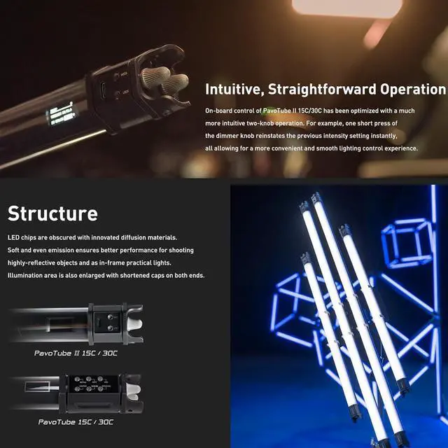 Alt view image 6 of 7 - PavoTube II RGBWW LED Light Tube, Color RGBWW LED Pixel Tube Photography Handheld LED Video Lighting Wand with AC Chargers, Mounts, and Case Battery Powered (PavoTube II 15C 1Kit)