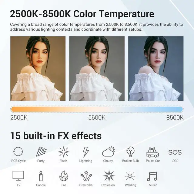 Alt view image 4 of 7 - LC500R Mini Handheld RGB Tube Light, 2500K-8500K RGB Stick Light with Barndoor&Soft Diffuseur, 20W 360°Full Color CRI 96+ 15 FX Effects LED Lighting Wand with APP Control