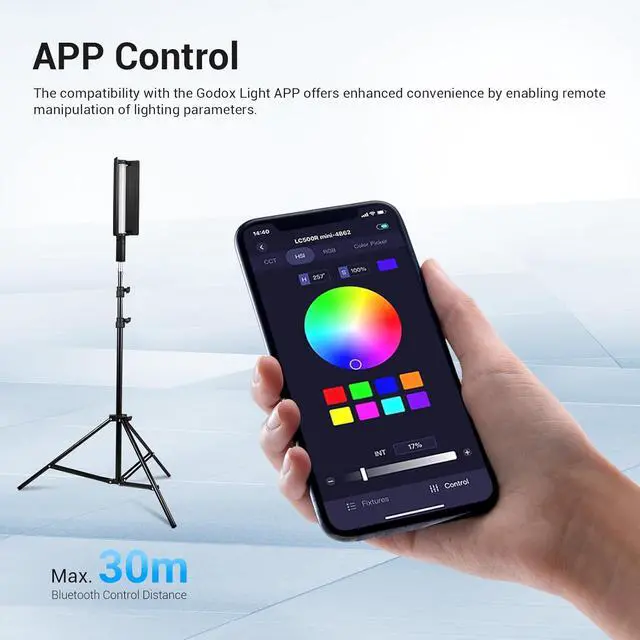 Alt view image 6 of 7 - LC500R Mini Handheld RGB Tube Light, 2500K-8500K RGB Stick Light with Barndoor&Soft Diffuseur, 20W 360°Full Color CRI 96+ 15 FX Effects LED Lighting Wand with APP Control