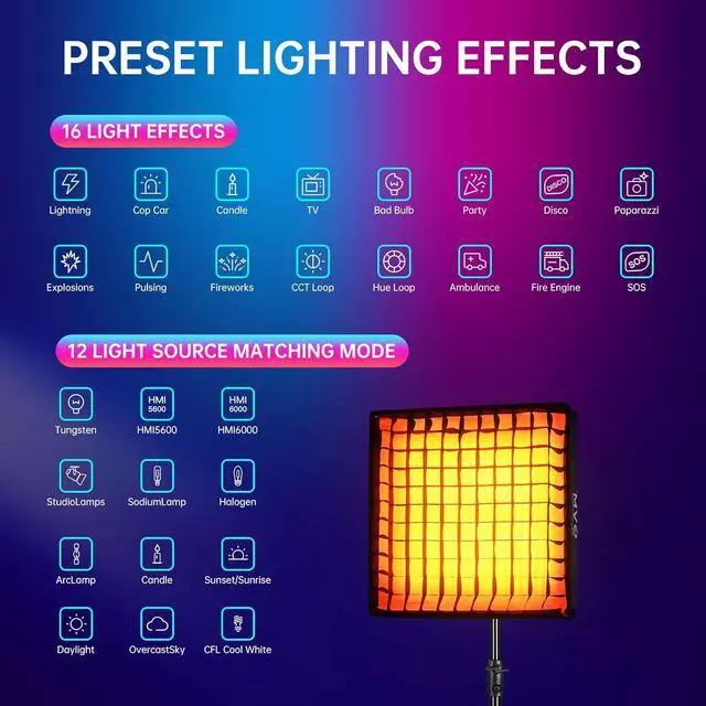 Alt view image 5 of 7 - GVM 100W RGB Flexible Led Video Light, 2000K~10000K, Flexible Folding LED Panel Light, 16 Lighting FX with Soft Box, APP Control GVM Lighting for Photography