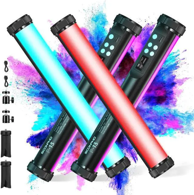 Main image of 2Pack RGB LED Video Light Stick Wand,3200K~8500K Magnetic Photography Tube Light,360° Full RGB Light Stick with 4000mAh Battery for YouTube Video,Vlog,Live Game Streaming