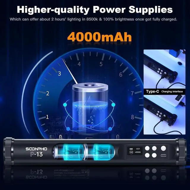 Alt view image 3 of 7 - 2Pack RGB LED Video Light Stick Wand,3200K~8500K Magnetic Photography Tube Light,360° Full RGB Light Stick with 4000mAh Battery for YouTube Video,Vlog,Live Game Streaming