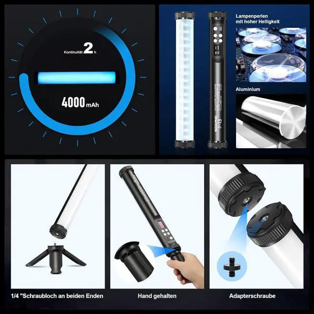 Alt view image 6 of 7 - 2Pack RGB LED Video Light Stick Wand,3200K~8500K Magnetic Photography Tube Light,360° Full RGB Light Stick with 4000mAh Battery for YouTube Video,Vlog,Live Game Streaming