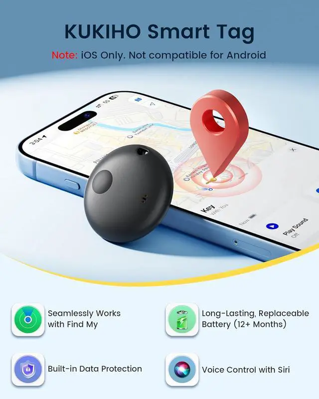 Alt view image 2 of 7 - 4 Pack Bluetooth Tracker, Works with nd My (iOS Only), Smart Item nder with Loud Sound, Key nder Air Tracker Tags, Tracker Tag Locator for Keys, Luggage, Satchel (Black)