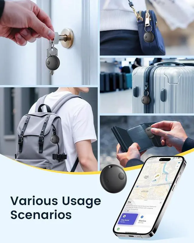 Alt view image 6 of 7 - 4 Pack Bluetooth Tracker, Works with nd My (iOS Only), Smart Item nder with Loud Sound, Key nder Air Tracker Tags, Tracker Tag Locator for Keys, Luggage, Satchel (Black)