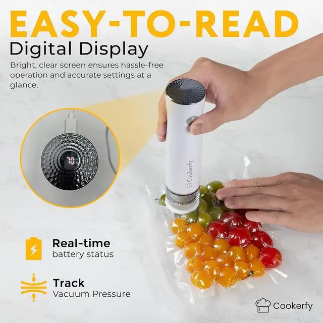 Alt view image 3 of 7 - Food Vacuum Sealer Machine with Digital Display & Visible Tank, 8L Air Flow Handheld Compact Vacuum Sealer for Food, 1200mAh Battery, 30 Reusable Seal Bags, Portable Lightweight 6.87oz