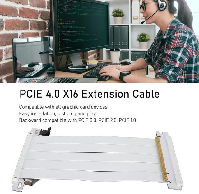 Alt view image 5 of 7 - PCIE 4.0 x16 Extender Riser Cable, High Dual Sided Reverse 180 Degree PCI E Ports GPU Graphic Card Extension Cable for RX 7900 7800 7700 7600 7500,etc (White)