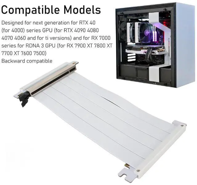 Alt view image 4 of 7 - PCIE 4.0 x16 Extender Riser Cable, High Dual Sided Reverse 180 Degree PCI E Ports GPU Graphic Card Extension Cable for RX 7900 7800 7700 7600 7500,etc (White)