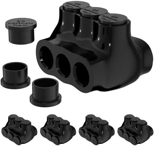 Main image of Inline Splice Connector Dual Entry Aluminum Connector, 3 Port Insulated Multi Tap Connectors, 2/0-6 AWG Splice Connectors, Aluminum to Copper Wire Connector with 3/16" Allen Hex, 5pcs